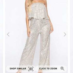 NWT Silver Sequin Jumpsuit